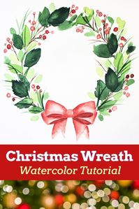 Step-by-step Christmas-inspired watercolor wreath. Perfect holiday-themed tutorial for beginners. Great design for cards to give away this holiday season!