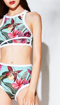 High waisted bikini & floral print swimsuit