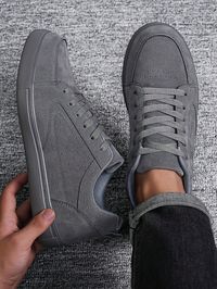 Men's Low-Top Casual Sneakers With Comfortable Non-Slip Lace-Up, PU Leather Upper, EVA Sole And Fabric Lining, Outdoor Active Wear Grey     Plain    Men Shoes, size features are:Bust: ,Length: ,Sleeve Length: