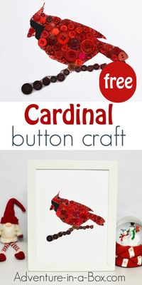 Add some button Christmas art featuring a cardinal bird to your home décor! So easy to put together that even young children can make this winter craft.