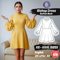 Bishop Sleeve Dress PDF Sewing Pattern, Formal Collared Dress Pattern, Mini Dress Long Sleeve Pattern XS - 3XL Pattern Sleeves Bundle: https://www.etsy.com/listing/1708033345/sleeves-sewing-pattern-bundle-8-dress What this sewing pattern includes: ❤️️Sewing pattern in US Letter (A4 Size with original size of US Letter Print) and A0 size ❤️️Sewing Instructions and detailed size chart for any level of sewist ❤️��️Correct size measurement guide ❤️️PDF file type for all files You can choose only to pr