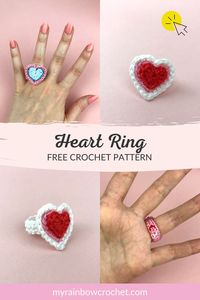 A heart ring to add to the panoply of a princess or a little love fairy. Quick and easy pattern for beginner ! #crochetlove #crochetvalentine #easycrochet #crochetbeginner #crochetheart #crochetjewelry #crochetjewel #crochetring #crochettutorial