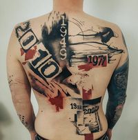 Trash Polka full back tattoo with numbers