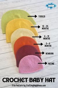 Crochet a cozy and cute hat for your little one with this Basic Baby Hat with Preemie to Toddler Sizes pattern by Crafting Happiness. This pattern is perfect for making hats for every season and occasion.