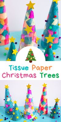 Transform tissue paper and styrofoam cones into the sweetest Christmas trees! Such an easy DIY Christmas kids craft idea.