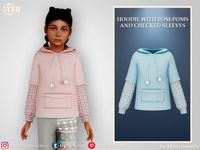 The Sims Resource - Hoodie with pom-poms and checked sleeves