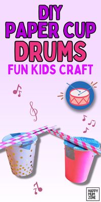 Create paper cup drums in 5 minutes or less. This is an easy musical instrument kids craft for preschool kids (with a little help from an adult). Kids crafts | kids crafts ideas | kids crafts easy