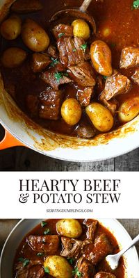 Hearty Beef and Potato Stew - Serving Dumplings