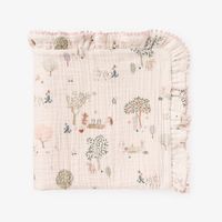 So soft and comforting, it's no wonder our collection of baby security blankets are always a go-to when searching for the perfect new baby gift. Reversible, featuring a novelty print and a coordinating solid, these baby security blankets offer function and variety. Pair with any of our organic cotton baby apparel for a perfect baby gift set. 100% organic cotton muslin, GOTS certified Lace trim detail Features novelty print with border and solid color muslin on underside Measures 20" x 20" Folded