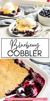 Fresh blueberries make this Blueberry Cobbler recipe so amazing! The blueberries are topped with a sweet homemade batter and baked to perfection. Don't forget a scoop of ice cream on top.