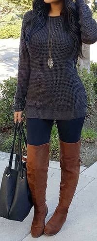 #Winter #Outfits / Dark Gray Sweater + OTK Boots