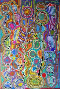 BUSH TOMATO DREAMING by Judy Watson Napangardi. Large painting; acrylic on canvas -- click for more images