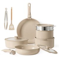 Carote Nonstick Pots and Pans Set, 14 Pcs Non Stick Cookware Set, Ceramic Cookware Set Detachable Handle (Taupe) Size: Taupe Ceramic 14 Pcs Set.  Color: White.