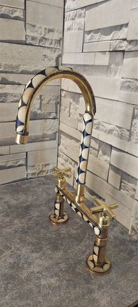 Unique Brass Kitchen Bridge Faucet Studded With Resin Handmade Faucet - Etsy