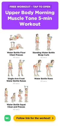 Free workout: Upper Body Morning Muscle Tone 5-min Workout – 5-min exercise routine. Click through to do this workout plan for free or download as a printable PDF. Load up in the WorkoutLabs Fit app for the best experience and visit our library for more gym and home workouts and training plans for weight loss, toning, strength and overall fitness. Search for WorkoutLabs at the App Store!