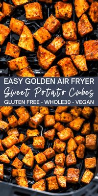 These Air Fryer Sweet Potato Cubes are wonderfully seasoned, golden, and flavorful. The sweet potatoes cook perfectly in the air fryer in about 15 minutes and make an easy, healthy side dish that the whole family will enjoy!