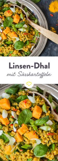 Dieses One-Pot Linsen-Dhal mit Spinat und Süßkartoffeln ist reich an Antioxidantien und schmeckt dabei auch noch himmlisch gut.