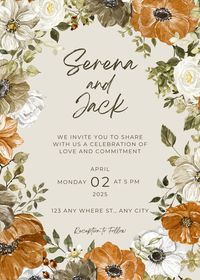 Fall Wedding Theme invitation! Rustic Floral Theme for an Autumn Wedding! Digital file download, Personalize on Canva!