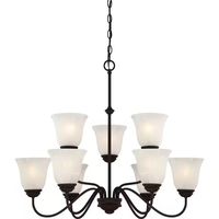 Enjoy this indoor hanging chandelier's traditional, elegant design. Encased in elegant bell-shaped white alabaster glass. Alabaster glass features beautifully unique patterned swirls. Thick and durable,