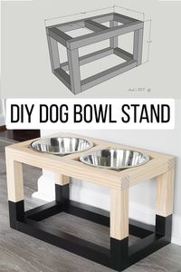 Easy and simple Modern DIY Dog bowl stand plans that are so easy to make! Perfect for small or big dogs! Plus it only costs $5! #prettyhandygirl #diydogbowl