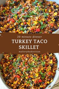 This easy Turkey Taco Skillet is a healthy dinner recipe that only takes 20 minutes to make. It's high-protein, high in dietary fiber for a healthy gut, and comes together in one skillet. Most importantly - it tastes AMAZING! A perfect weeknight dinner. If you want to make this turkey taco bowl, click for the full recipe. Follow for more nutritious recipes from a dietitian including simple dinner recipes and seasonal meals! It’s gluten-free, a one-pan meal & a quick recipe! I hope you love it!