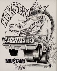 Stanley Mouse "Horsepower! Mustang" by Ford T-Shirt Illustration Original Art (Ed "Big Daddy" Roth, 1965).