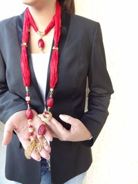 Red Jewelry Scarf Turkish Silk Necklace  Scarf Necklace