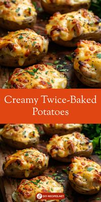 These creamy twice-baked potatoes are filled with sour cream, butter, and cheese. Delicious and satisfying!