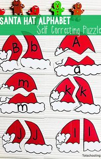 FREE printable Santa themed puzzles for preschool kids to practice letter matching this Christmas season! Includes 3 different versions, uppercase letters, lowercase letters, or matching uppercase to lowercase.