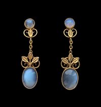 #ArtNouveau | Gold Moonstone Earrings |  Origin: British, c. 1900 |   Liberty & Co. Ltd - Arts & Crafts Movement