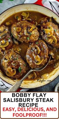 Try Bobby Flay's Salisbury Steak Recipe for a delicious twist on a classic favorite! Juicy beef patties smothered in rich gravy, it's comfort food at its best.