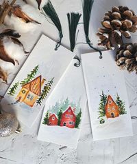 Set of 3 hand painted bookmarks, watercolor on high quality italian paper, Christmas bookmarks