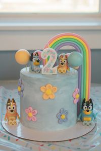 Pastel, groovy, girl birthday bluey cake for toddlers birthday