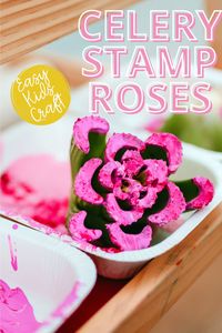 Flower Craft for an easy handmade mother's day gift. Toddlers, preschoolers, and school aged kids can use celery to make a flower stamp!