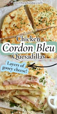 In this cordon bleu quesadilla recipe, you have layers of gooey cheese, crispy bread crumbs, savory ham, and perfectly seasoned chicken. Plus, it's smothered in an incredible, parmesan dijon cream sauce that you could eat with a spoon! These cordon bleu quesadillas are a perfect easy meal both parents and kids will love!