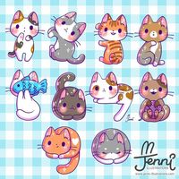 Number cats (=^･ｪ･^=)ﾉ彡☆ 1234567890 . . . #numbers #cats #catlover #chibicats #jennilustrations