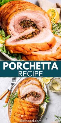 Make authentic Italian porchetta! A savory, juicy pork roast recipe made from boneless pork belly rolled up with seasonings and slow-roasted. #porchetta #italian #porkroast