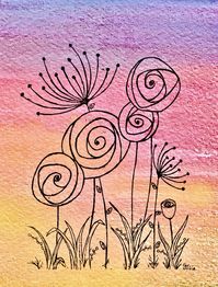 Doodle flowers with watercolor background