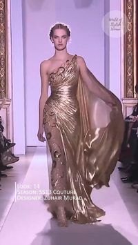 Embroidered One Shoulder Golden Evening Gown (Look 14) from the Spring Summer 2013 Haute Couture Collection by Zuhair Murad.