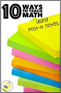 Discover 10 ways to teach math using post it notes here http://mrelementarymath.blogspot.com/2015/10/10-ways-to-teach-math-using-post-it.html There are ideas for teaching addition, even and odd numbers, fact families, comparing numbers, rounding, fraction