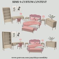 the sims 4 custom content cc furniture decorative desk home office study cabinet bookcase shelf poster lighting chair desk chair bedroom double bed night stand surfaces comfort dresser