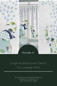 Elephant themed kids bathroom ideas. Have fun with your little one and make bath time a time for bonding and creating memories together. Bathroom decor including Shower curtains, matching bath mats and towels combine together with this yellow and gray shower curtain to create  an oasis of happiness and joy at bath time. Ozscape it @ #ozscapehomedecor  #toddlerboybathroom #boysshowercurtain #kidsbathroomboys #kidsbathroomideas