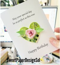 Flower heart card/Love/Botanical Flower Art/Anniversary/Rose Heart/Birthday/Wedding Gift — SweetPaperDesignSol