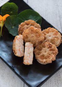 Hero shot of Deep Fried Lotus Root and Prawn Sandwiches.