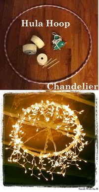 A chandelier made out of a hula hoop.