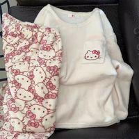 Buy Sanrio Plush Pajamas Suit Anime Hello Kitty Y2K Flannel Winter Sleepwear Set Kawaii Kuromi Stuff Pajama Top Pants Tracksuit Gift at Walmart.com