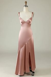 Zapaka Women Blush Asymmetrical Bridesmaid Dress with Slit Straps Wedding Guest Dress – Zapaka CA