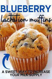 Blueberry Lactation Muffins A sweet lactation treat: blueberry lactation muffins to help support a healthy milk supply for breastfeeding mothers. Quick way to increase breast milk supply! easy lactation recipe!