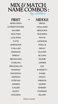 Mix and match name combos: boy edition #babynames #nameideas #firstandmiddlenames