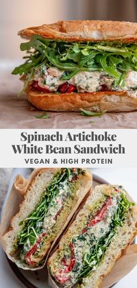 Spinach Artichoke White Bean Sandwich - Plant Based RD | #salads #saladrecipes #healthysalads #howtomakesalad #saladideas #recipe #eatingwell #healthy